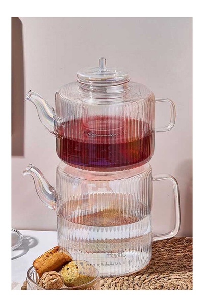 Perotti Tobby Line Luster Çizgili Borosilikat Cam Çaydanlık 1.1L + 1.75L 16801