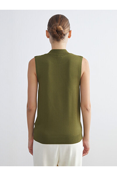 LC Waikiki Yeşil Bisiklet Yaka Taşlı Kadın Triko Atlet