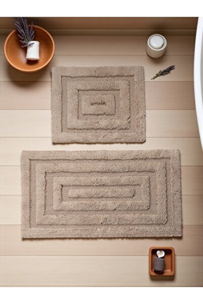 Evimle Zentaraa Cotton Bath Mat Set (60X100)(50X60)Brown+-1