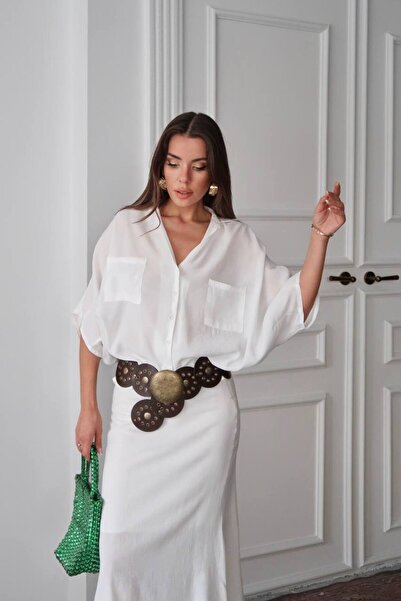 FOXY Freaky Collection Modal kumaş kadın beyaz salaş gömlek