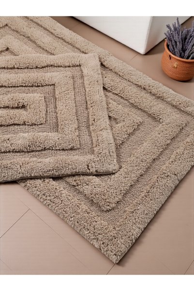 Evimle Zentaraa Cotton Bath Mat Set (60X100)(50X60)Brown+-1