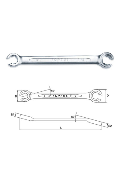 TOPTUL AEEA1011 wrench, brake pipes, hexagonal profile, wrench opening 10x11 mm, length 150 mm,