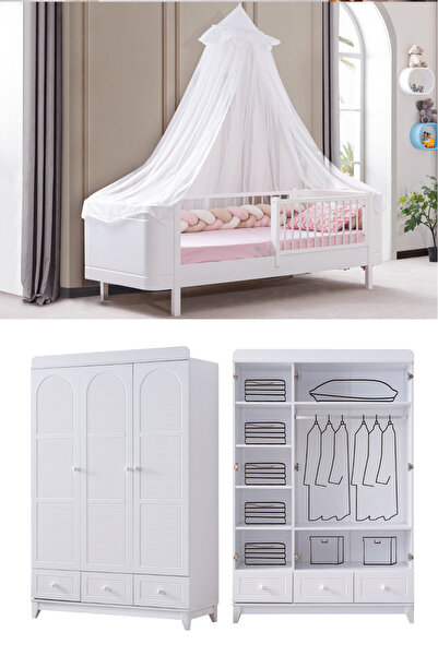 Setay Perla Beyaz Çocuk Odası, Beyaz Perla 3 Kapaklı Dolap Lidya Karyola