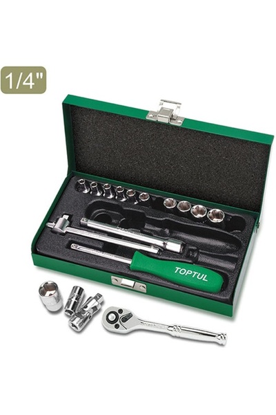 TOPTUL GCAD1701 kit, 17-piece socket wrenches, 1/4 inch square drive, wrench opening 4-13 mm, fi