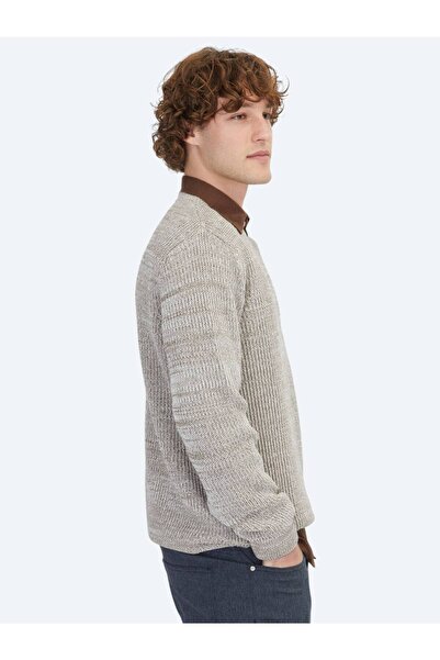 Kip Mink Crew Neck Patterned Cotton Blended Sweater Sweater