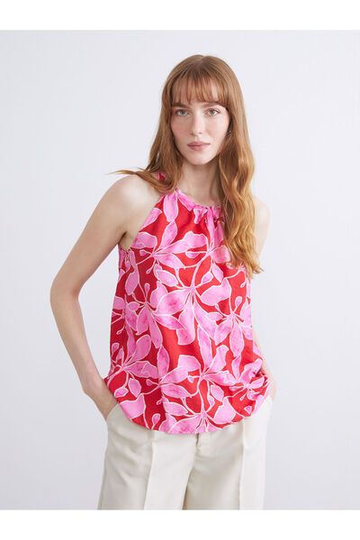 LC Waikiki Νέα σεζόν Μπλούζα με λουλούδια με λαιμόκοψη