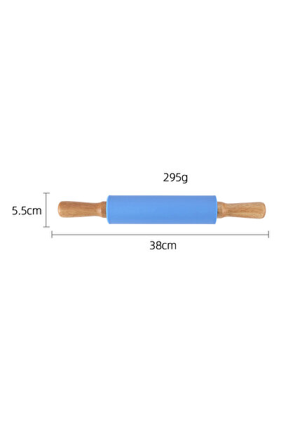 Choice1 23.5x4.5cm blue Non-Stick Silicone Rolling Pin Wooden Handle Pastry D...
