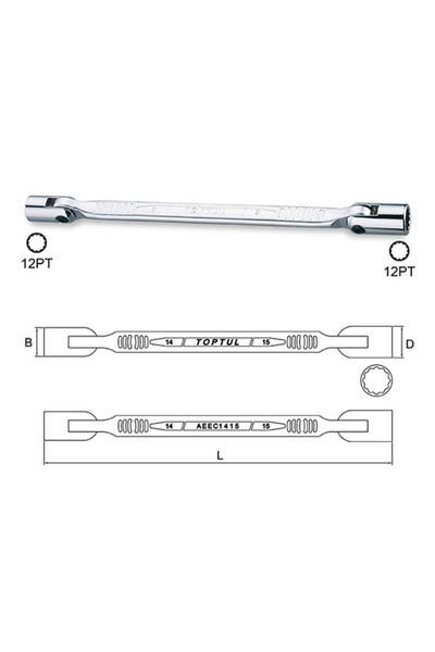TOPTUL AEEC1011 double-jointed tubular wrench, bi-hexagonal, spanner size 10x11 mm, length 20