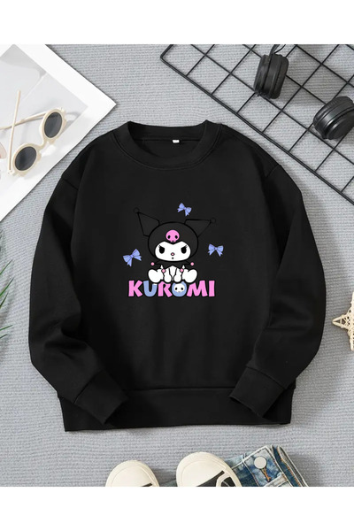 haha Kız Çocukları için Kuromi Baskılı Uzun Kollu T-shirt
