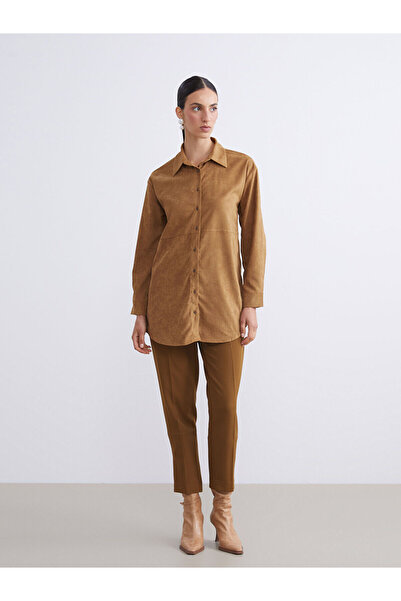 LC Waikiki Γυναικείο πουκάμισο τουνίκ LCW Modest Brown Suede Look