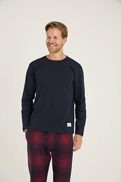 KLY Ανδρικό σετ πιτζάμες με λαιμόκοψη Ο, άνετο για ύπνο