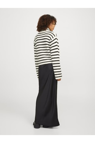 JJXX Rosanna sweater with black and white stripes, high collar