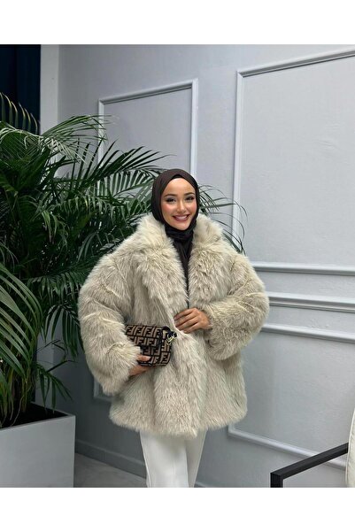 Hb Harma Time Butik Women's Beige Plush Lined Coat