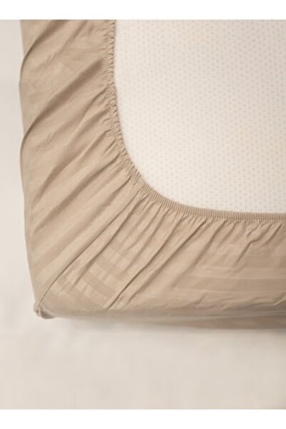 American Linen King Striped Fitted Elastic Bedsheet with 2 Pillow Case 200 x 200 Cm (Beige)