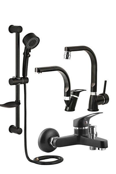 BF BLACKFİT Venedik Siyah Duş Seti Pervaneli Duş Başlığı Duş Çeşmesi Lavabo M...
