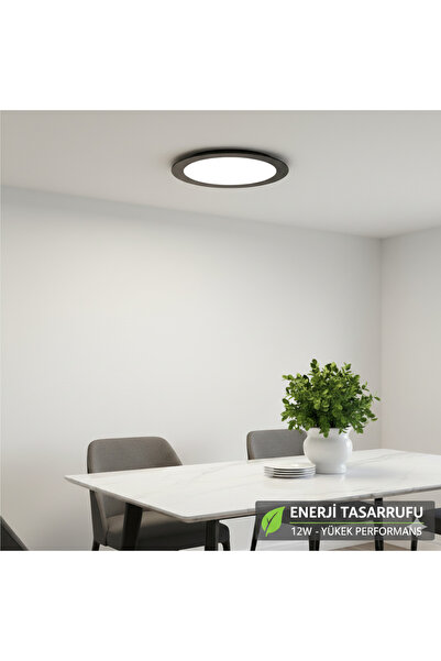 K2 KDL401B Slim LED Panel Siyah Kasa 12W Beyaz Işık - Modern Tavan Aydınlatması