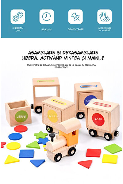 OEM Wooden Educational Toy Train with Magnet, Geometric Shapes and Colors Identification