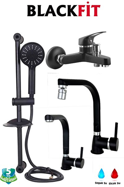 BF BLACKFİT Siyah Mutfak Bataryası Banyo Duş Bataryası Sürgülü Duş Seti Banyo...