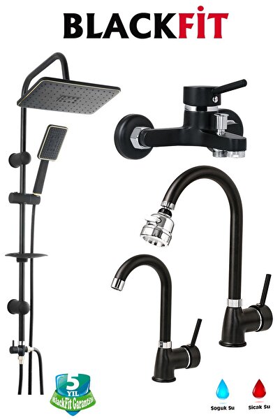 BF BLACKFİT Tokyo Siyah Tepe Duş Seti Yağmurlama Duş Robotu Duş Başlığı Banyo...