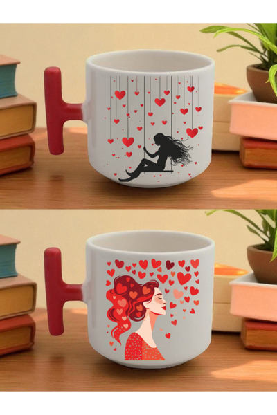 lili hediyelik كوب لاتيه مطبوع عليه قلب ونساء - هدية رأس السنة للنساء، هدية م...