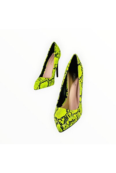 JustFab Shoedazzle Women's High Heel Vegan Leather Snake Print in Neon Green, Size 38 EU