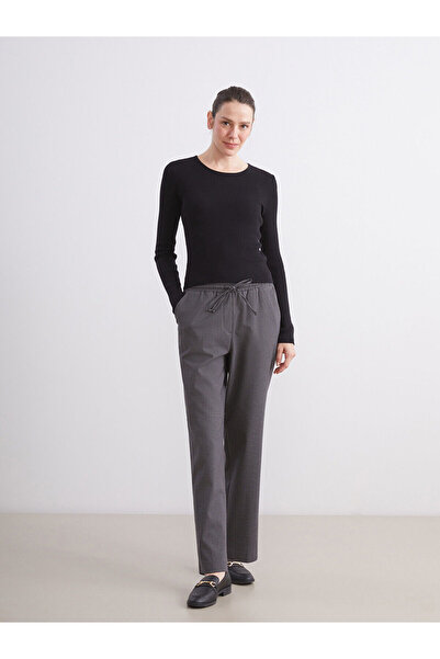 LC Waikiki Anthracite Women's Trousers with Elastic Waist and Pattern