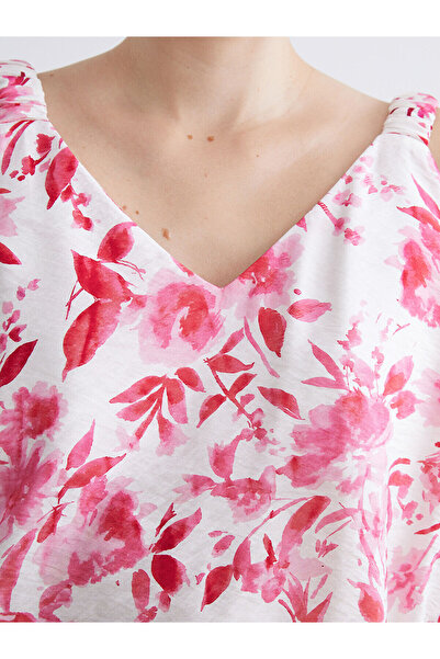 LC Waikiki Pembe V Yaka Çiçekli Bluz