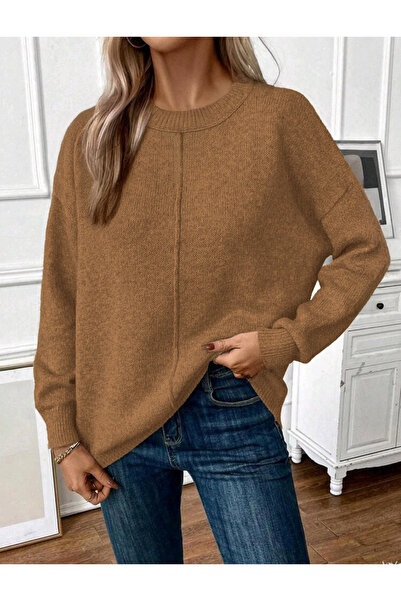 Bracha Crew Neck Long Sleeve Loose Model Woven Detailed Knitwear Sweater