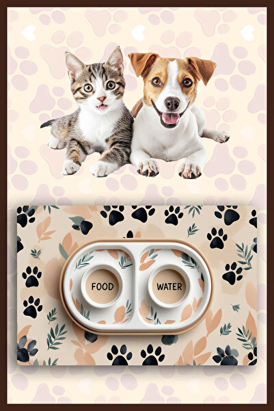 Dormot Modern Dijital Baskılı Mama ve Su Matı - Kedi Mat Köpek Mat Mama Atlığı, Kaymaz Tabanlı (45x70 cm)