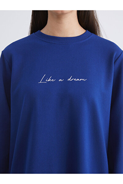 LC Waikiki Γυναικείο φούτερ LCW Modest Navy Blue Crew Neck με στάμπα