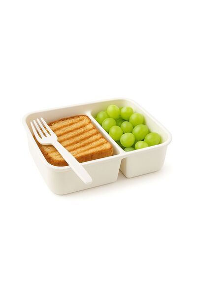 HOLLYHOME Lunch to Go Nutrition Container Plastic Lunch Box with Compartments and Sauce Container 920ml 40ml 14.5X20X7.4(H)Cm Cream