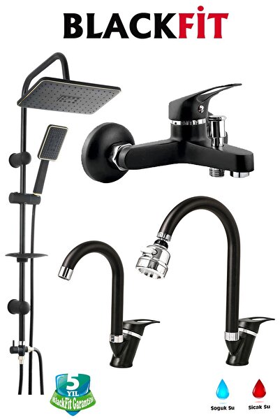 BF BLACKFİT Siyah Tepe Duş Seti Yağmurlama Duş Robotu Çift Su Girişli Banyo L...