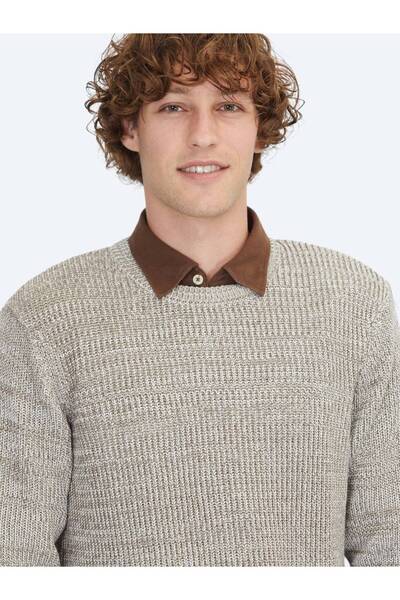 Kip Mink Crew Neck Patterned Cotton Blended Sweater Sweater