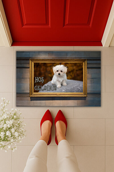 Dormot Yüksek Kaliteli Modern Dijital Baskı-Şık Gold Çerçeveli Köpekli Paspas...