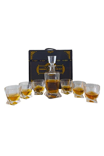 velve Pachet Vintage Glam, set decantor pentru whisky și 6 pahare din sticla, 1000ml