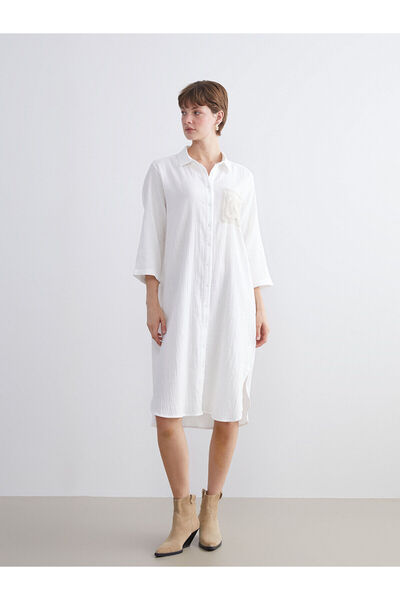 LC Waikiki Peak New Season Textured Crochet Detailed Shirt Dress