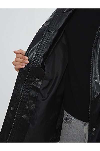 LC Waikiki Peak New Season Stand Collar Oversize Women's Leather Look Coat