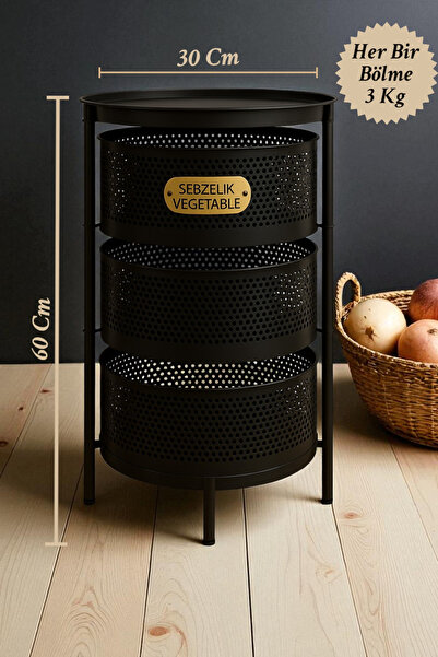 İnterlife 3 Bölmeli Patates ve Soğan Sepeti Patateslik Soğanlık Sebzelik Pasl...