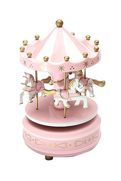 HALAMODO صندوق موسيقى دائري خشبي وردي وأبيض وذهبي للأطفال - هدية موسيقية تعمل...