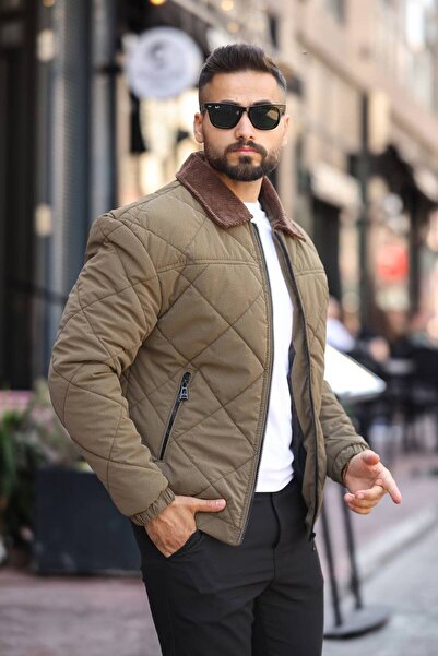 İLKCET MODA Pánský regular kabát s prošívaným límcem