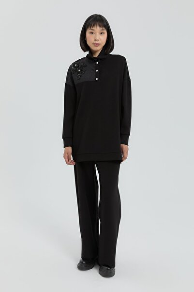 Nihan Σετ παντελόνι και τουνίκ με γυαλιστερό κέντημα μαύρο