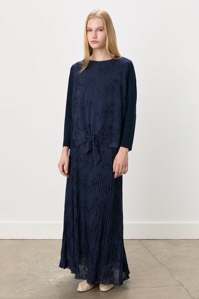 Nihan Rahat Kalıp Yakma Şifon Takım Lacivert