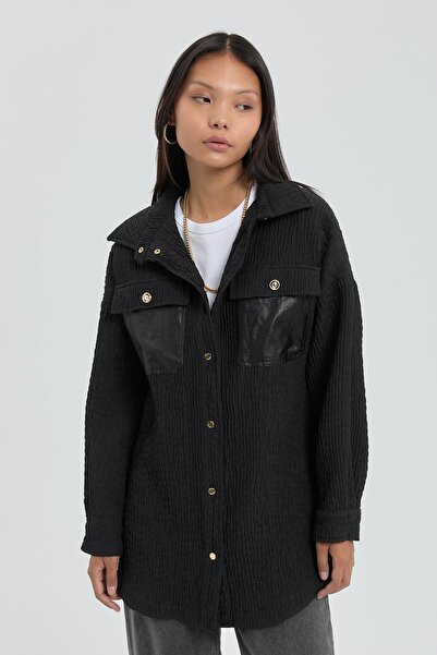 Nihan İnce Kapitone Cep Detaylı Ceket Siyah