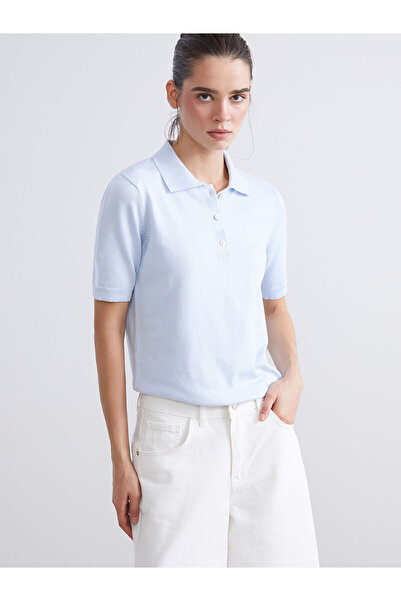 LC Waikiki Pulover tricot pentru femei cu guler polo albastru