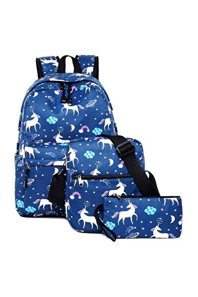 HALAMODO مجموعة حقيبة ظهر مطبوعة بطبعة يونيكورن باللونين الأزرق والأبيض، مكون...