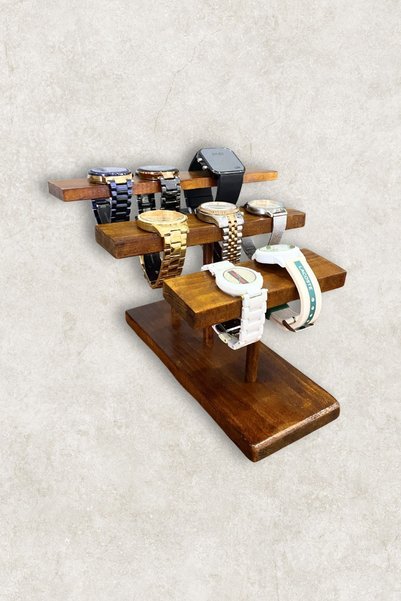 HOME ALL Wooden Jewelry Stand, Three Tier Accessory Organizer, Watch Bracelet Bangle Jewelry Organizer