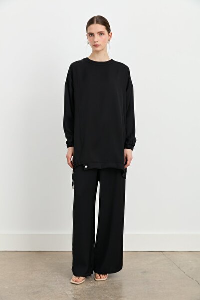 Nihan Yaka Detaylı Pantolon Tunik Takım Siyah