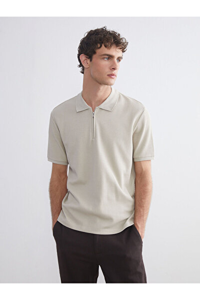 LC Waikiki Beige Polo Neck Combed Cotton Men's T-Shirt
