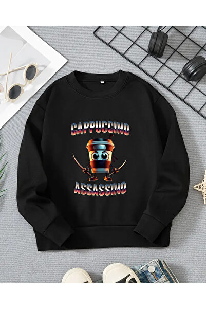 haha Erkek Çocukları için Cappuccino Assasino Baskılı Uzun Kollu T-shirt