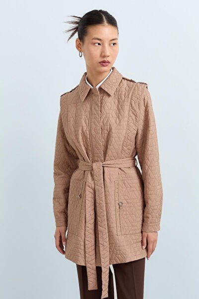 Nihan İnce Kapitone Halka Detaylı Ceket Vizon